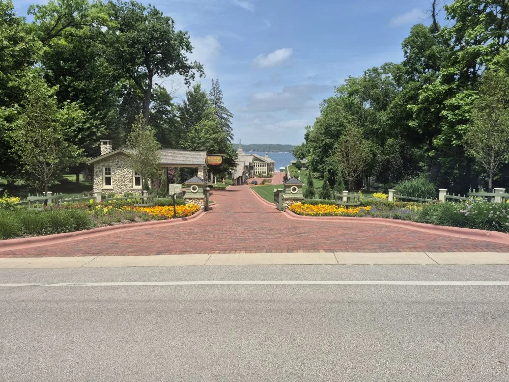 Brick-paved entrance to a lake community in Southeast Wisconsin